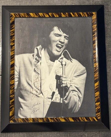 Signed Elvis Presley Performing Live–1971 International Hotel Las Vegas – Framed Photo Print
