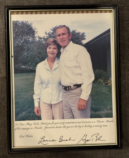 George W. & Laura Bush Signed Campaign Display – Charter Member of California – Framed Collectible