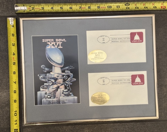 Framed Super Bowl XVI 1982 Display –Pontiac Silverdome Special Postal Station Covers–NFL Collectible