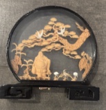 Vintage Asian Cork Diorama Art – Buddha Scene in Glass Display – Micro Wood Carving