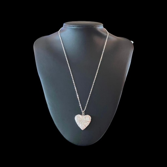 Solid Platinum Filigree Heart Locket Necklace