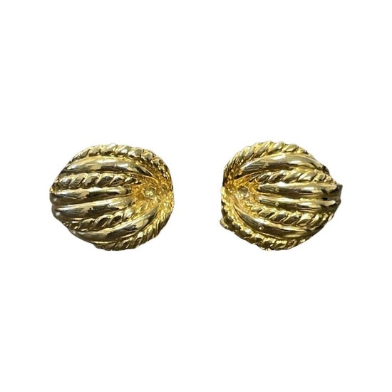 David Webb Solid 18K Yellow Gold Vintage Clip Back Earrings