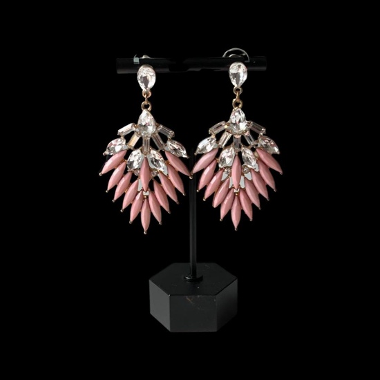 Marquis Cut Pink Coral & White Sapphire Art Deco Drop Earrings