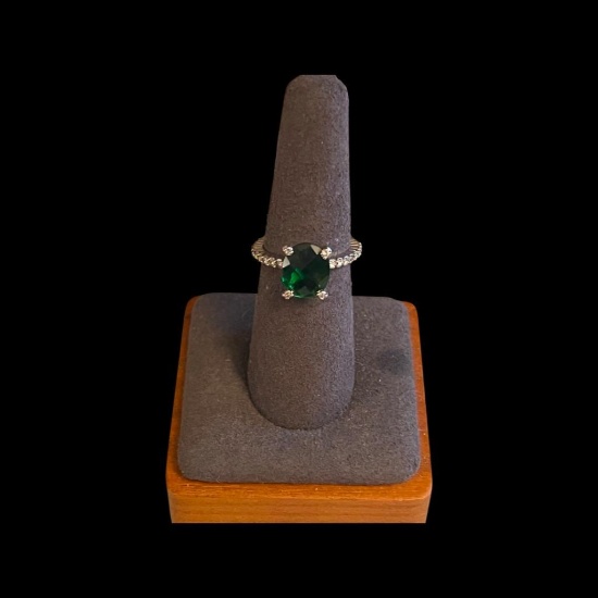 1.33ct Faceted Emerald Solitaire Diamond Cut Ring