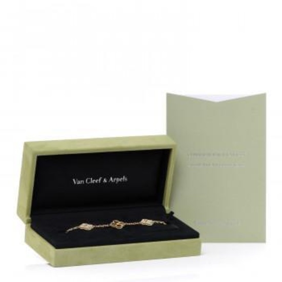 Van Cleef & Arpels 18K Yellow Gold Diamond 5 Motifs Guilloche Vintage Alhambra Bracelet