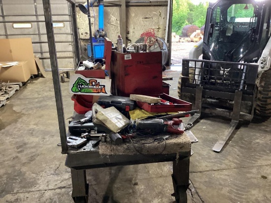 Steel Work Table with 2 Full Tool Boxes of Misc. Tools