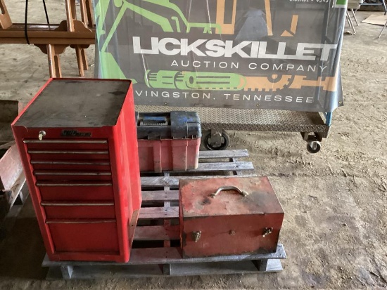 Pallet W/ Tool Chest and Tool Boxes and Assorted Tools
