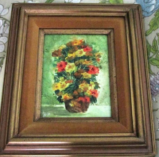 Signed Oil Painting Of Flowers