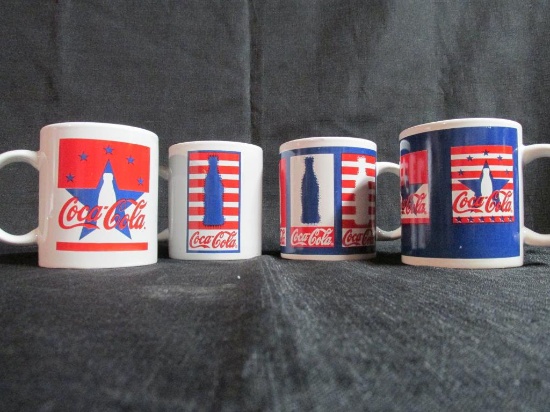 (4) Red, White & Blue Coca-Cola Mugs