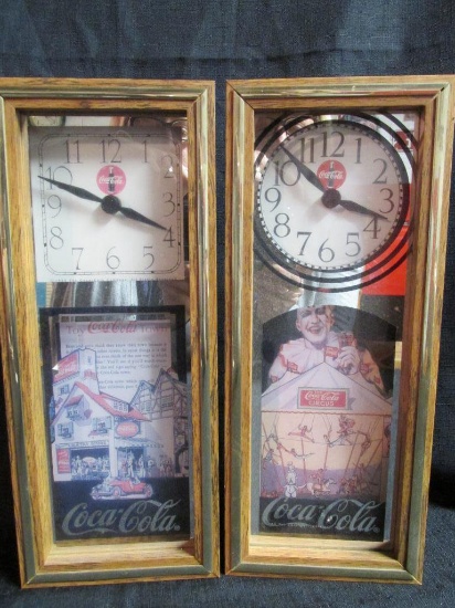 (2) Coca-Cola Clocks In Wood Cases