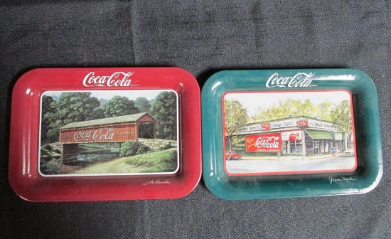 (2) Coke Brand "Fleeman's Pharmacy" And "1905 Summer Bridge" Trays