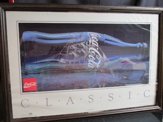 Wood Framed Classic Coke Cola Ship In A Bottle Poster
