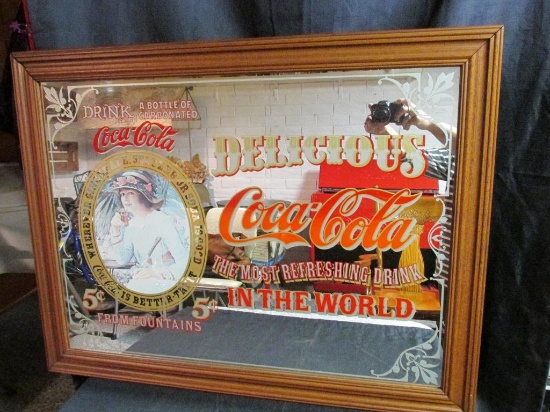 Wood Framed Coca-Cola Mirror