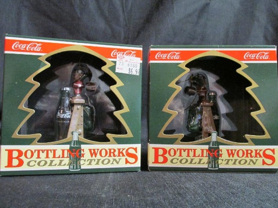 (2) Matching Coca-Cola Brand Bottling Works Collection "Tops On Refreshment" Ornaments