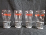 Set Of (4) Matching Soda Fountain Glasses And Metal Holders
