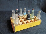 Decorative Small Wood Crate With (9) Mini Glass Bottles