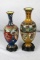 Oriental Metal Decorative Vases on Wood Stands - Zone: LR