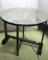 Glass Top Oriental Motif Round Wood Table - Zone: D