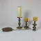 (3) Brass Candle Holders & A Brass Bed Warmer - Zone: LR