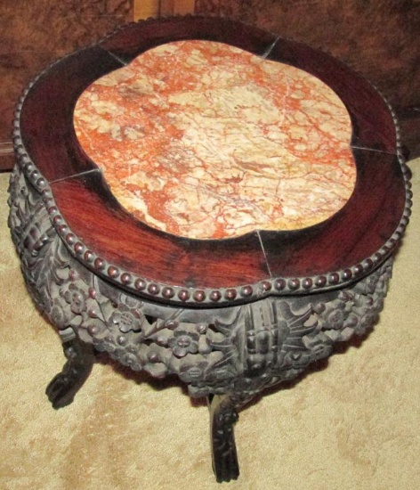 Round Wood Marble Top Accent Table - Zone: LR