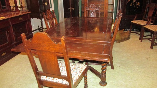 Antique Wood Dining Room Table With (6) Chairs - Zone: DR