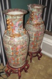 Pair Of Large Oriental Ceramic Floor Vases on Stands - Zone: LR
