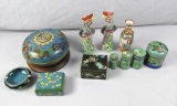 Cloisonne Decor With Ceramic Roosters & Small Ceramic Vase - Zone: LR