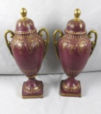 Pair Of Maroon Ceramic Ginger Jars - Zone: LR