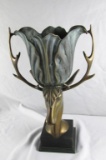 Metal Antler Head Vase With Wood Vase - Zone: LR