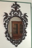 Large Antique Hand Carved Mahogany Wall Mirror With Beveled Glass - Zone: F