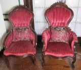 Pairs of Vintage Red Upholstered Louis XV Chairs - Zone: F