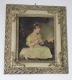 Sitting Girl Print in Gold Leaf Crackled Wood Frame - Zone: F