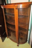 Antique 5-Shelf Tiger Oak Curio Cabinet With Curved Glass & Glass Door - Zone: D