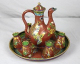 (8) Piece Enamel on Brass Oriental Tea Set - Zone: LR