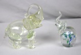 (2) Glass Art Elephants - Zone: LR