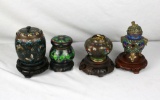 (4) Cloisonne Containers On Wood Bases - Zone: LR