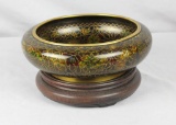 Brown Cloisonne Bowl On Wood Base - Zone: LR