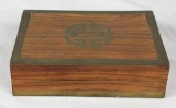 Oriental Wood Lidded Box with Brass Trim & Brass Inlay on Top - Zone: LR