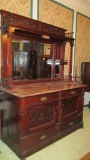 Antique Lighted Marble Top Buffet With Mirror - Zone: DR