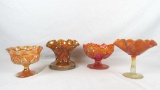 (4) Orange Carnival Glass Comport Dishes - Zone: D