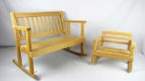 Set Small Decorative Wood Rocking Bench & Chair - Zone: D