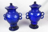 Pair of Blue Glass Jars with Lids - Zone: D