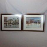 Pair of Framed Town Scene Prints - Zone: D