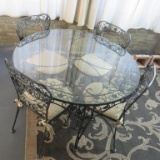 Glass Top Wrought Iron Patio Table With (4) Chairs - Zone: PA
