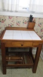 Tiled Top Wood Kitchen Table With Attached Knife Block - Zone: PT