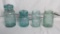 (4) Blue Glass Canning Jars - BM