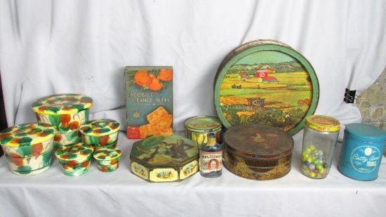 Tin Boxes, Canister Set, Marbles, & An Old Jar - BM