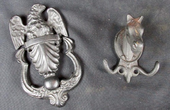 Cast Iron Door Knocker & Wall Mounted Horse Hook - BR2