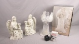 (2) White Angel Candle Holders & An Acrylic Angel - S