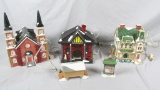 Christmas Village - Gothic Church, Covered Bridge, Fire Station, Ramsey Hill House, & Sign  - B5